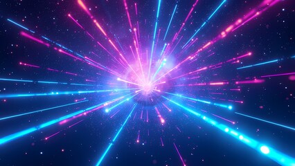 Fototapeta premium Vortex of Swirling Blue Light Waves with Depth-Enhancing Particles Dark Space