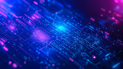 Colorful circuit board design illuminated by vibrant lights showcasing technology and innovation in a futuristic setting