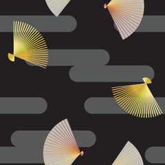 シームレスな和風の壁紙　扇と雲（宵）