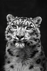 Fototapeta premium portrait studio photograph of snow leopard black and white