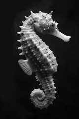 portrait studio photograph of seahorse black and white