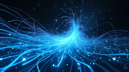 Swarm of Glowing Blue Light Trails Swirling Chaotically with Bright Sparks