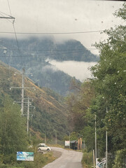 mountains, river, wood, trees, view, smoke