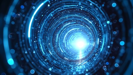 Obraz premium Spiraling Blue and White Light Ribbons Leading to Bright Center with Sparkling Particles