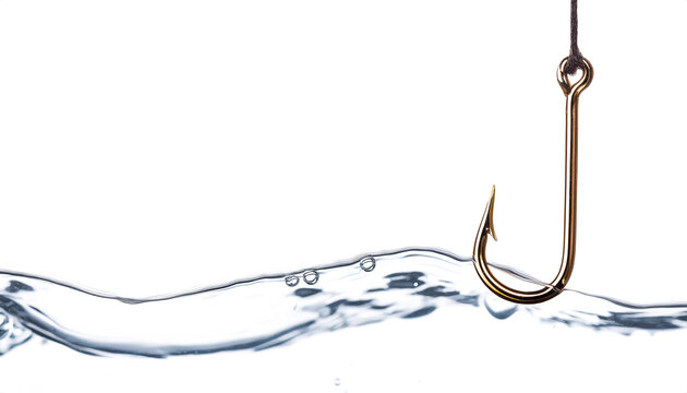 Gold fishing hook in water