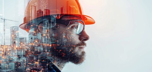 Construction worker looking at digital data overlay