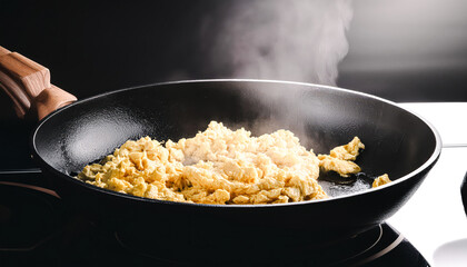 Closeup of Scrambled Eggs Cooking in a Pan