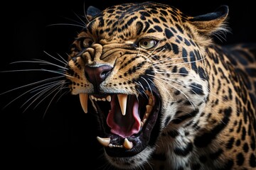 Obraz premium Close-up of a growling leopard