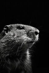 portrait studio photograph of woodchuck black and white