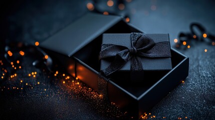 Black and gold Christmas background with gift boxes and podium, 3D rendering mock-up