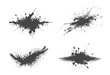 Black ink stains with splash. Grunge paint textures. Isolated vector images for graphic design