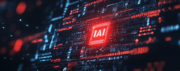 Obraz premium Futuristic digital interface showcasing artificial intelligence technology in a vibrant, high-tech environment.