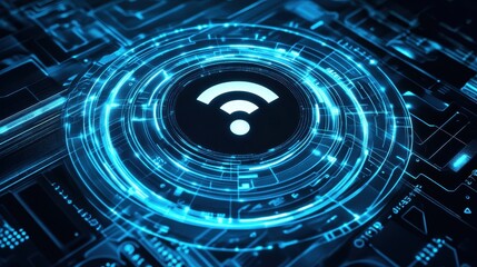 Fototapeta premium Futuristic digital background featuring a glowing Wi-Fi symbol, representing connectivity and modern technology.