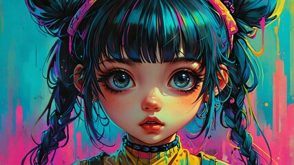 chibi anime girl with simple design background