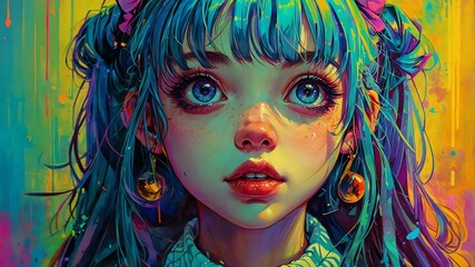 Naklejka premium anime girl with friendly and playful look background