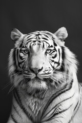 portrait studio photograph of white bengal tiger black and white