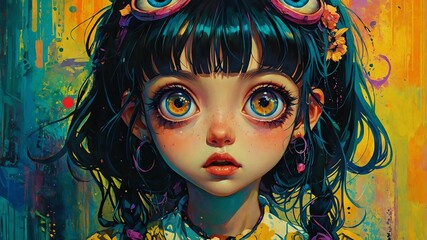 anime girl with big eyes and small body background