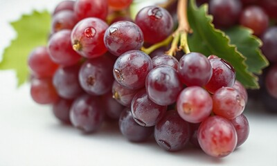 Fototapeta premium macro of fresh grapes with water droplets isolated with white color as background