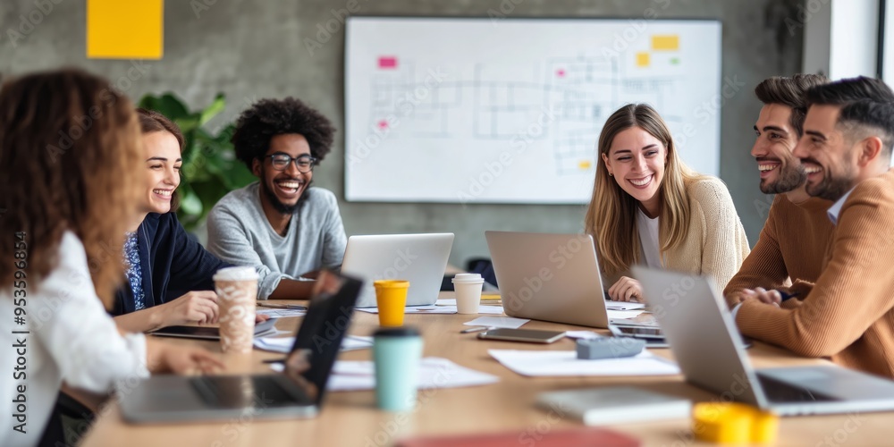 Poster Dynamic Team Collaboration in a Modern Workspace fosters and supports effective brainstorming, teamwork, and communication among diverse teams in order to enhance creativity and spark innovation