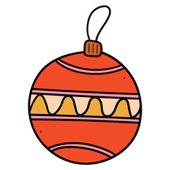Hand drawn cartoon New Year's or Christmas colored ball on white background.
