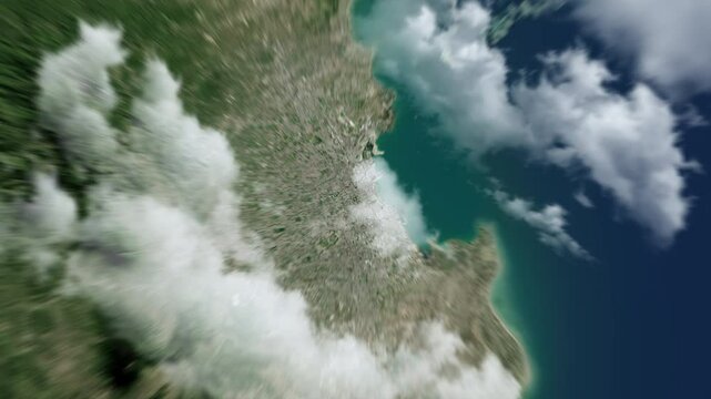 Zooming on Jakarta, Indonesia. Earth zoom in from outer space to city. The animation continues by zoom out through clouds and atmosphere into space. View of the Earth at night. Images from NASA. 4K