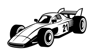 Sports racing Car Front View Silhouette. Black and white vintage classic logotype car. Sports car vector and sports car icon.