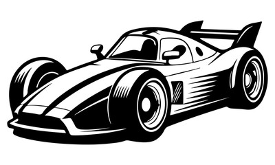 Sports racing Car Front View Silhouette. Black and white vintage classic logotype car. Sports car vector and sports car icon.