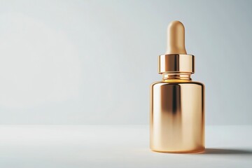 Naklejka premium Gold Makeup Dropper Vial Isolated on White. Cosmetics Moisturizer with Pure Vitamin C Peptides Botanicals and Hyaluronic Acid. Container Liquid Emulsion Essence Serum Foundation. Generative Ai