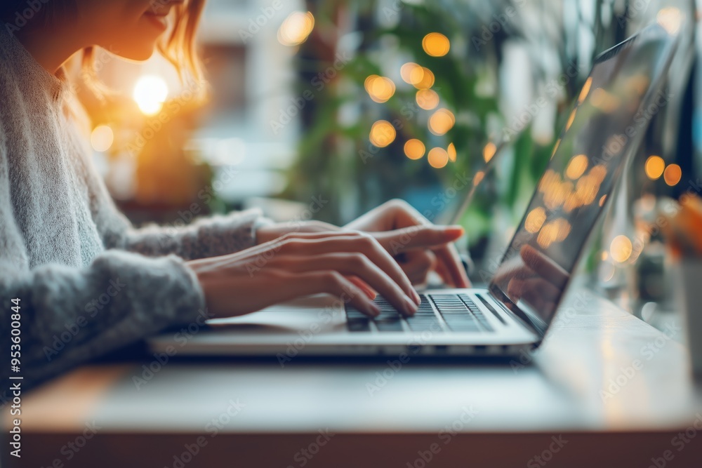 Poster a focused business professional is diligently working on a laptop within a cozy and inviting environ