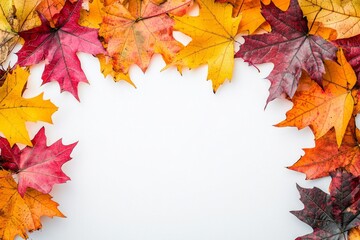 Autumn Maple Leaves Flat Lay White Background created with Generative AI