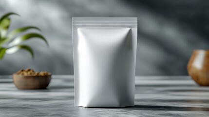 Stand-Up Pouch Packaging on Textured Background Generative AI