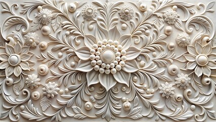 A beautiful fantasy vintage flower wallpaper with white color variation made from a 3d model of flowers and leaves.
