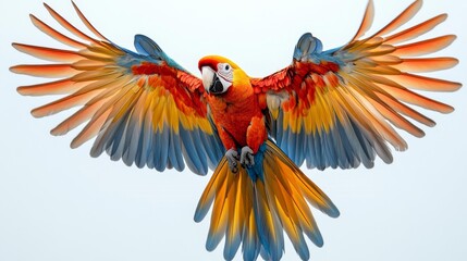 Obraz premium Vibrant Scarlet Macaw in Flight Generative AI