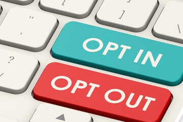 Opt in and opt out word on white keyboard