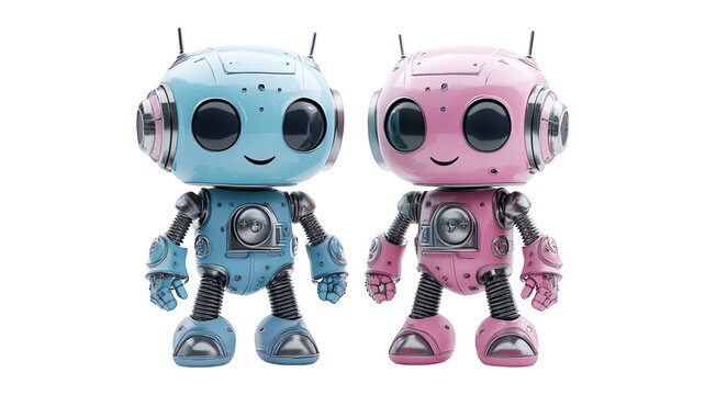 Robot Costume Couple Characters With Metallic Details Isolated On Transparent Png Background, Ideal For Futuristic-Themed Designs And Sci-Fi Story Illustrations . Generative ai