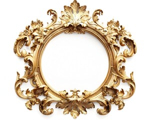 Luxurious Baroque Frame with Lavish Gold Leaf Detailing Isolated on White Background