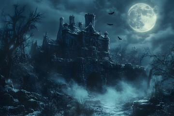 Obraz premium Mysterious Old Castle in the Moonlight