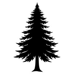 Obraz premium Single fir tree Black silhouette Vector illustration isolated on a white background
