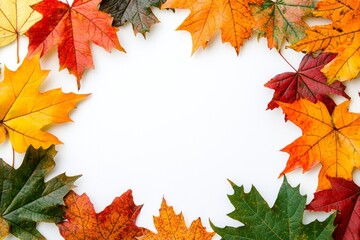 Fototapeta premium Autumn Maple Leaves Flat Lay White Background created with Generative AI