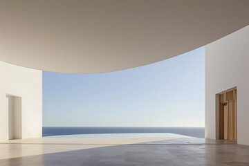 A large open space with a view of the ocean