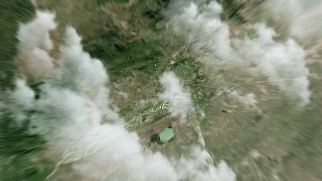 Zooming on Mandalay, Myanmar. Earth zoom in from outer space to city. The animation continues by zoom out through clouds and atmosphere into space. View of the Earth at night. Images from NASA. 4K