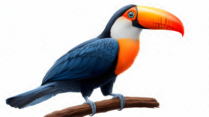 Fototapeta premium Colorful Toucan Bird Perched on Branch Isolated on White Background