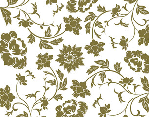 Seamless vector floral pattern with green swirl leaves and flowers, perfect for wallpaper or decoration