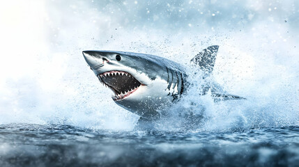Fototapeta premium Great White Shark Leaping Out of Water with Splash