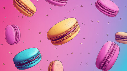 Fototapeta premium Pop art concept colorful macaroons cake. Colorful background in pop art retro comic style.