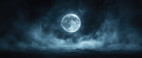 Fototapeta premium Sophisticated Halloween Banner with Full Moon in Smoky Sky