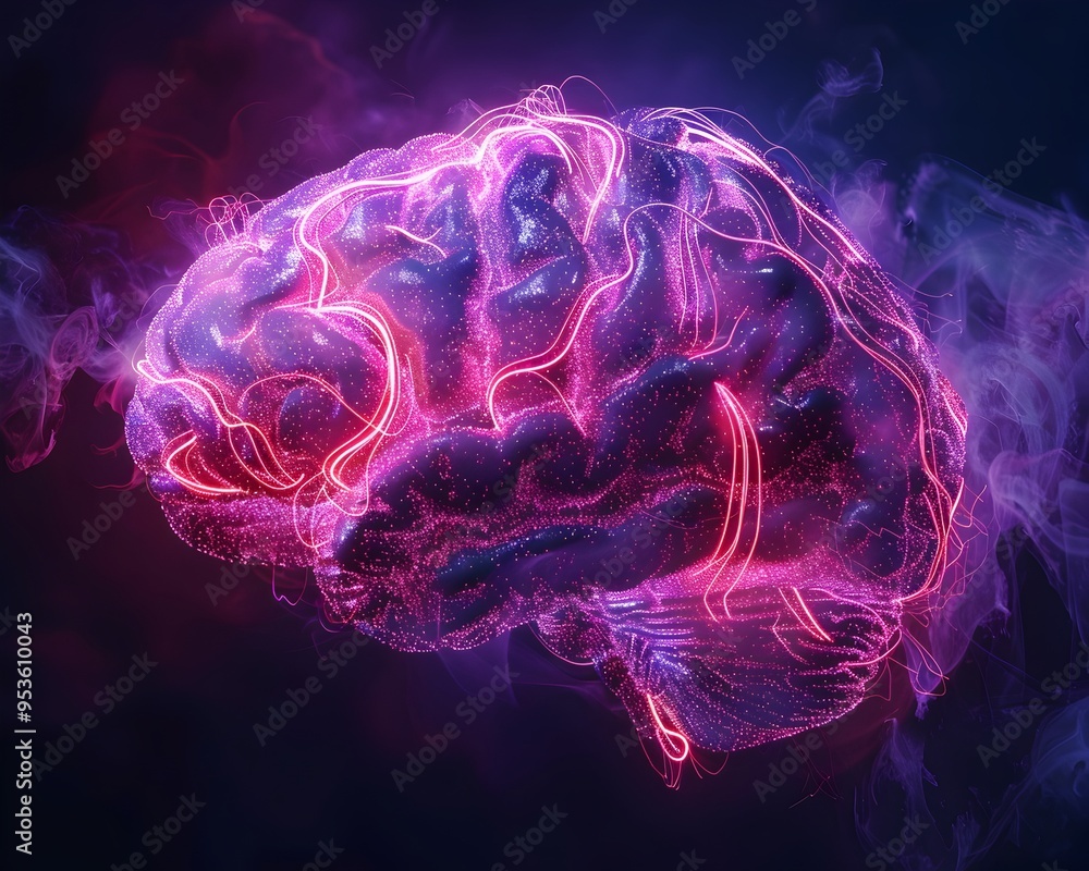 Poster neon lit neural network visualizing the electrifying essence of thought and consciousness