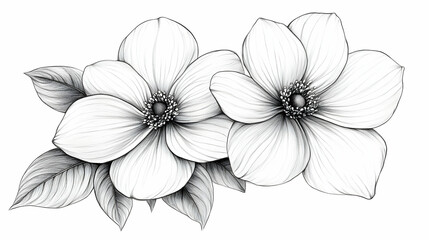 Hand Drawn Black and White Flowers Illustration Floral Design Element Botanical Art