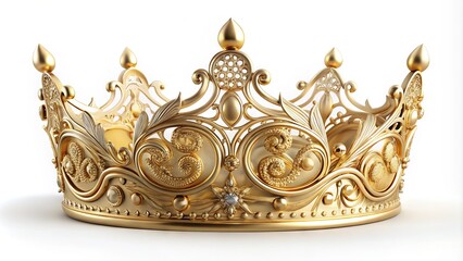 A delicate, hand-drawn golden crown adorned with intricate filigree and ornate details, resting on a soft, white