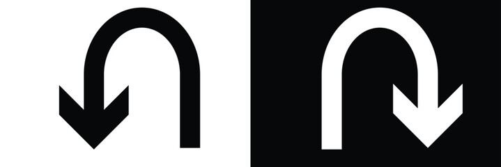 U turn arrow line icon in white and black colors. u turn arrow flat vector icon from u turn arrow collection for web, mobile apps vector stock illustration EPS10